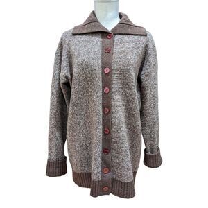 Bloomingdale's Shawl Collar Brown w/ Red Button Lambswool Knit Sweater Size M